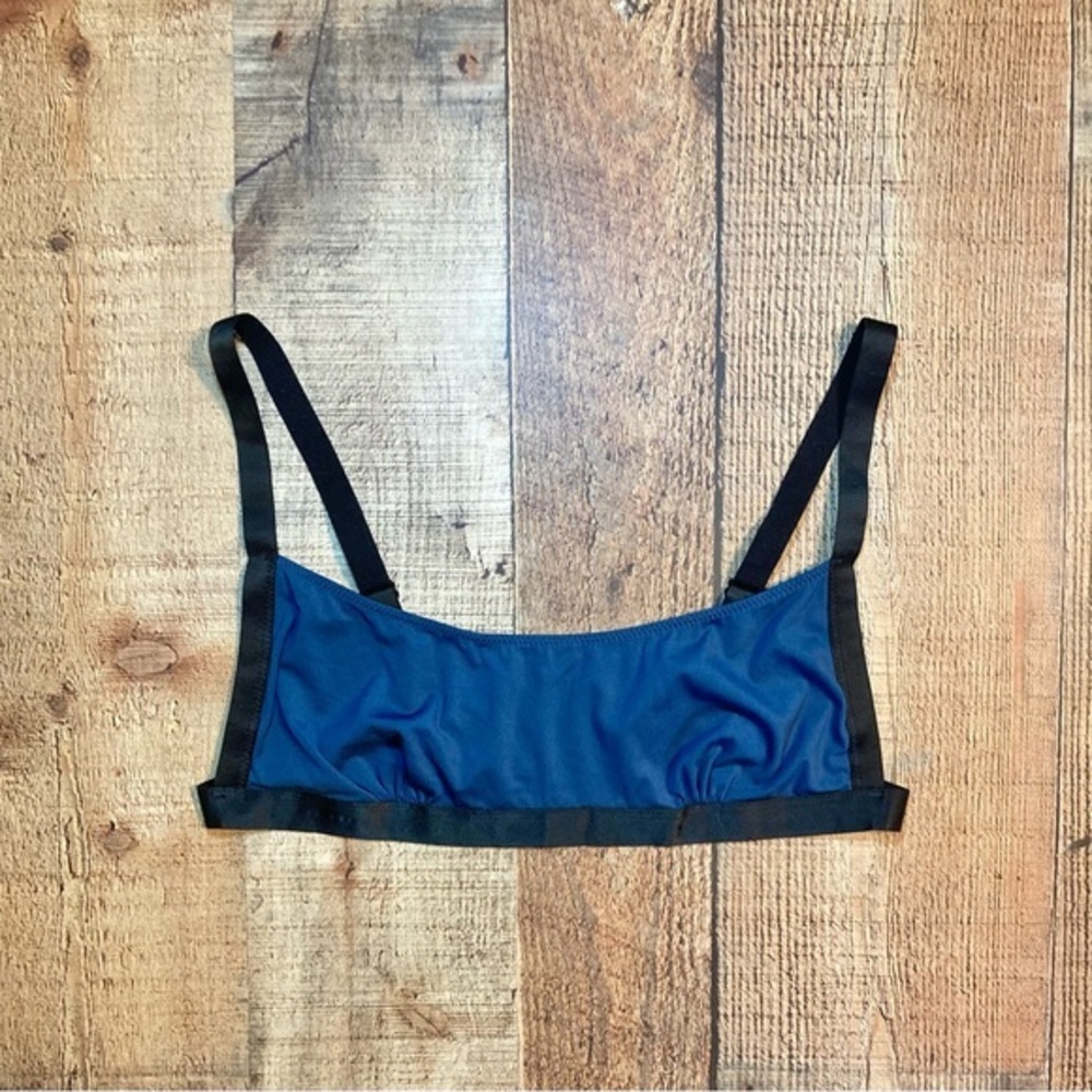 Zara Lingerie‎ Blue Black Contrast Bralette Scoop Neck Adjustable Straps NWT L